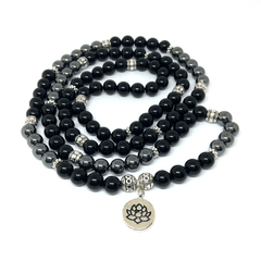 Bracelet Mala 108 Perles en Tourmaline Noire et Hématite | Lithothérapie Stéphanie