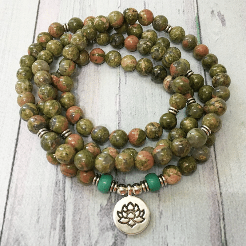 Bracelet Mala 108 Perles en Unakite | Lithothérapie Stéphanie