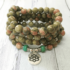 Bracelet Mala Bouddhiste en Unakite | Lithothérapie Stéphanie