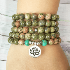 Bracelet Mala Tibétain en Unakite | Lithothérapie Stéphanie
