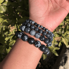 Bracelet Pierre Obsidienne Flocon de Neige | Lithothérapie Stéphanie