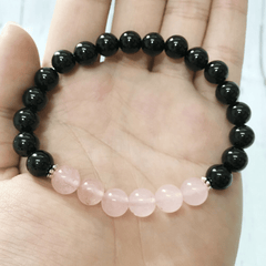Bracelet en Tourmaline Noire et Quartz Rose | Lithothérapie Stéphanie