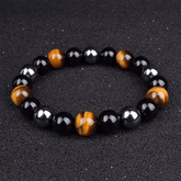 Bracelet en Oeil de Tigre, Obsidienne et Hématite