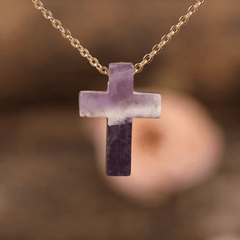 Collier Croix en Pierre Naturelle d'Améthyste | Lithothérapie Stéphanie