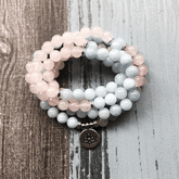 Bracelet Mala en Aigue Marine et Quartz Rose | Lithothérapie Stéphanie