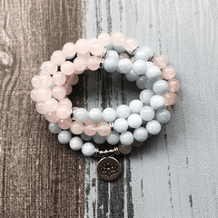 Bracelet Mala en Aigue Marine et Quartz Rose | Lithothérapie Stéphanie