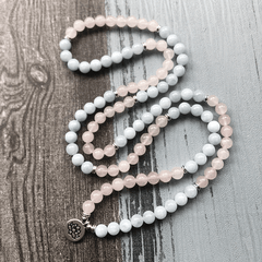 Mala en Aigue Marine et Quartz Rose | Lithothérapie Stéphanie