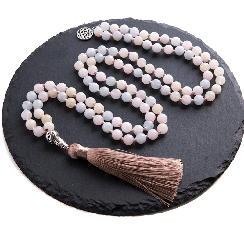 Collier Mala en Morganite | Lithothérapie Stéphanie