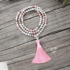 Collier Mala 108 Perles en Rhodonite et Amazonite | Lithothérapie Stéphanie