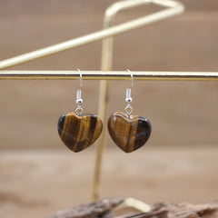 Boucles d'Oreilles Coeur en Oeil de Tigre