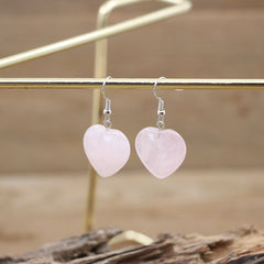Boucles d'Oreilles Coeur en Quartz Rose