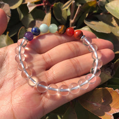 Bracelet 7 Chakras en Pierre Cristal de Roche | Lithothérapie Stéphanie