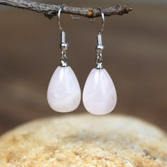 Boucles d'Oreilles Goutte en Quartz Rose | Lithothérapie Stéphanie