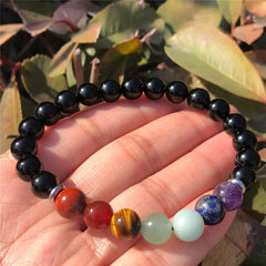 Bracelet 7 Chakras en Obsidienne Noire | Lithothérapie Stéphanie