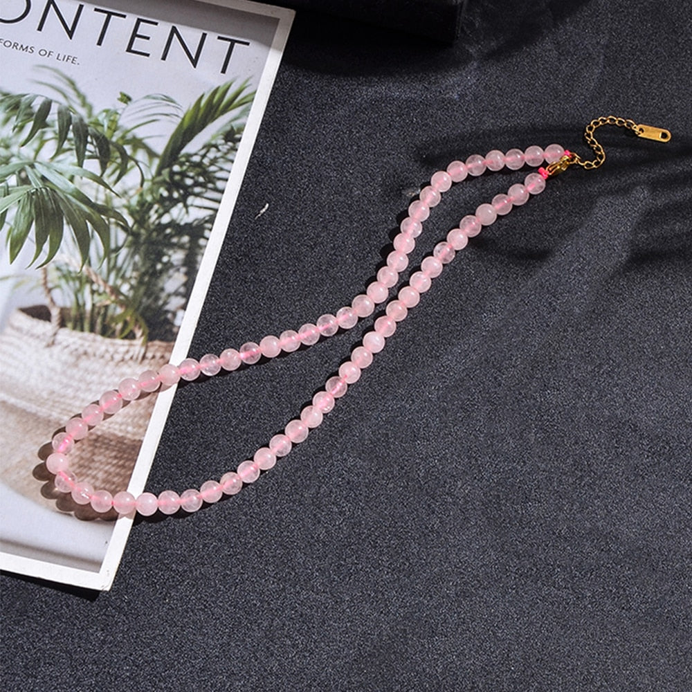 Collier Ras du Cou en Quartz Rose | Lithothérapie Stéphanie