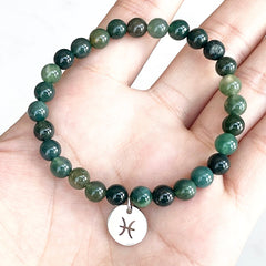 Bracelet Zodiaque en Pierre Agate Mousse | Lithothérapie Stéphanie