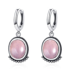 Boucles d'Oreilles en Quartz Rose et Argent 925