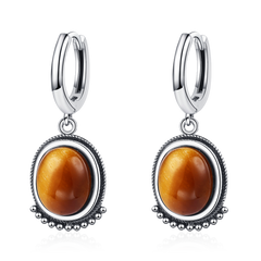 Boucles d'Oreilles en Oeil de Tigre et Argent 925