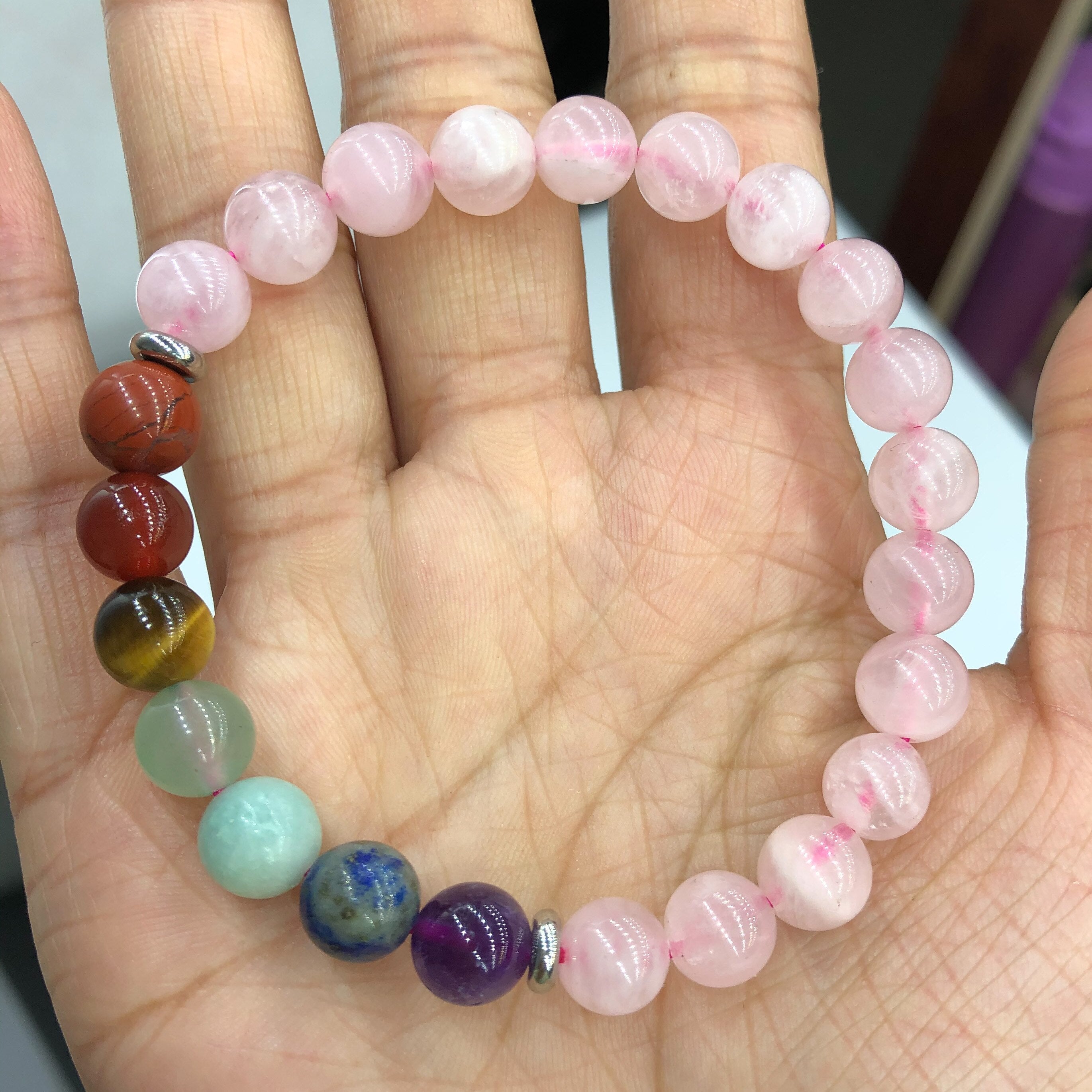 Bracelet 7 Chakras en Quartz Rose | Lithothérapie Stéphanie