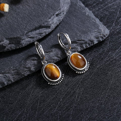 Boucles d'Oreilles en Oeil de Tigre et Argent 925