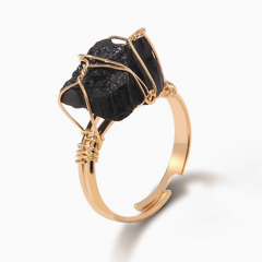 Bague Tourmaline Noire Dorée (Ajustable)