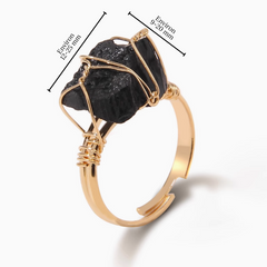 Bague Tourmaline Noire Dorée (Ajustable)