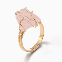 Bague Quartz Rose Dorée (Ajustable)