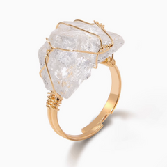 Bague Quartz Clair Dorée (Ajustable)