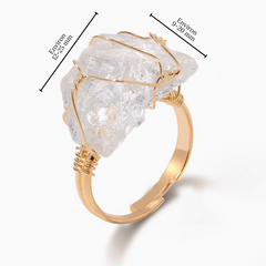 Bague Quartz Clair Dorée (Ajustable)