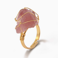 Bague Quartz Fraise Dorée (Ajustable)