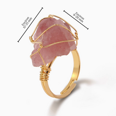 Bague Quartz Fraise Dorée (Ajustable)