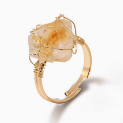 Bague Citrine Dorée (Ajustable)