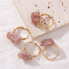 Bague Quartz Rose Dorée (Ajustable)