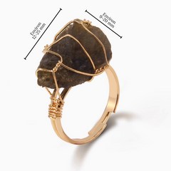 Bague Quartz Fumé Dorée (Ajustable)