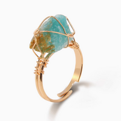 Bague Amazonite Dorée (Ajustable)