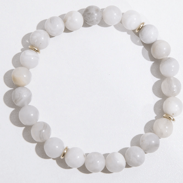 Collier Mala en Agate Blanche + Bracelet Offert