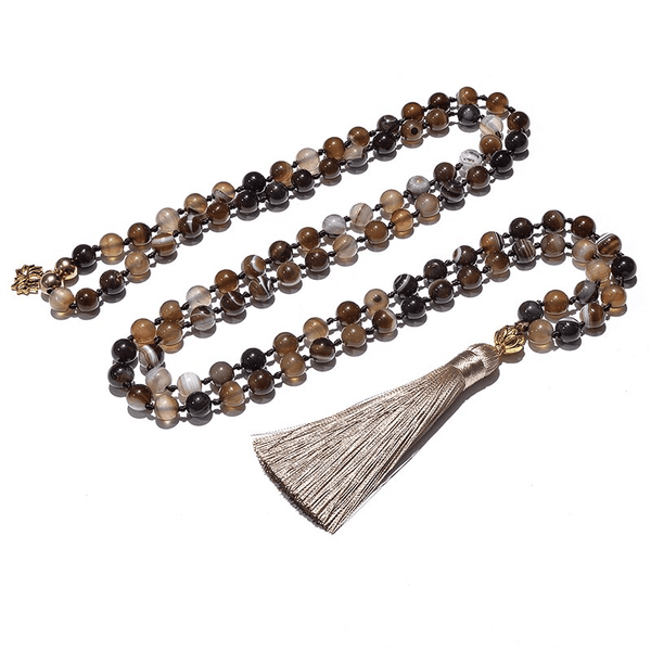 Collier Mala Pompon en Agate Botswana | Lithothérapie Stéphanie