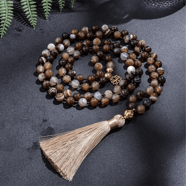 Collier Mala en Agate Botswana | Lithothérapie Stéphanie