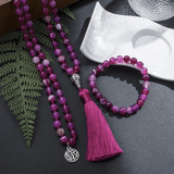 Collier Mala 108 Perles en Agate Rose | Lithothérapie Stéphanie