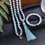 Collier Mala 108 Perles en Aigue Marine | Lithothérapie Stéphanie