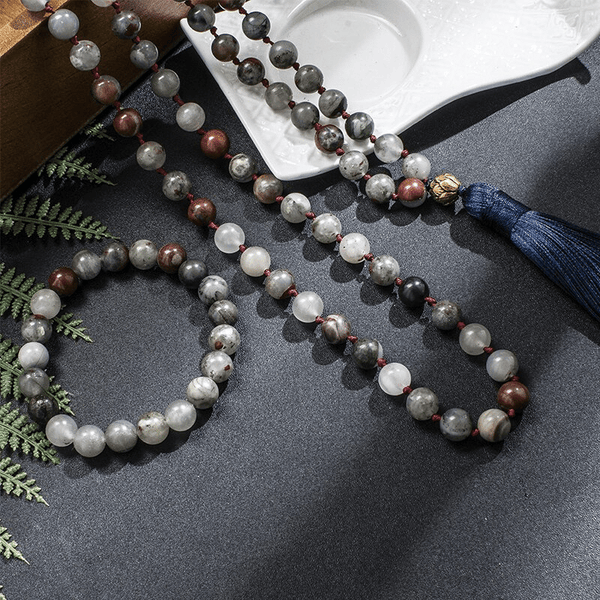 Collier Mala 108 Perles en Jaspe Sanguin | Lithothérapie Stéphanie