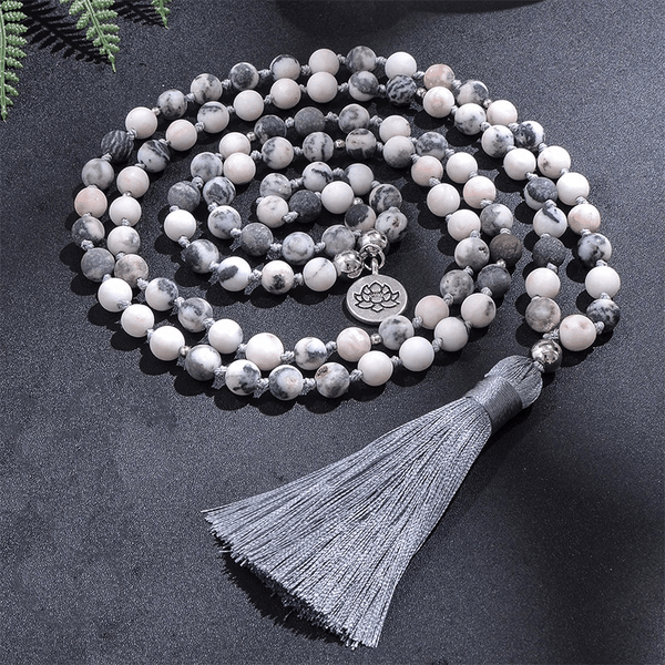 Collier Mala en Jaspe Zèbre Rose | Lithothérapie Stéphanie