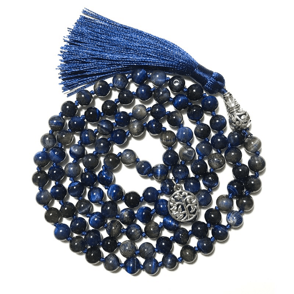 Collier Mala Tibétain en Oeil de Faucon | Lithothérapie Stéphanie