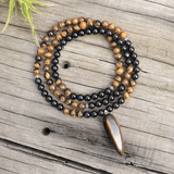 Collier Mala 108 Perles en Onyx et Oeil de Tigre | Lithothérapie Stéphanie