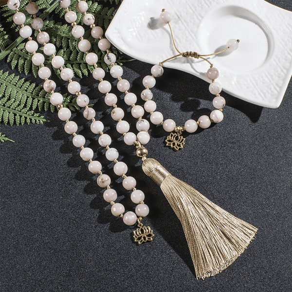 Collier Mala 108 Perles en Opale Rose | Lithothérapie Stéphanie