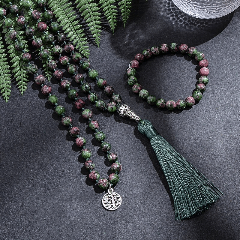 Collier Mala 108 Perles en Zoïsite | Lithothérapie Stéphanie