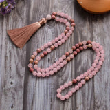 Collier Mala en Rhodonite et Quartz Rose + Bracelet Offert