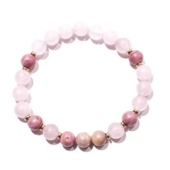 Collier Mala en Rhodonite et Quartz Rose + Bracelet Offert