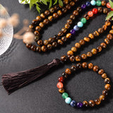 Collier Mala 7 Chakras en Oeil de Tigre et Bracelet Offert