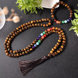 Collier Mala 7 Chakras en Oeil de Tigre + Bracelet Offert